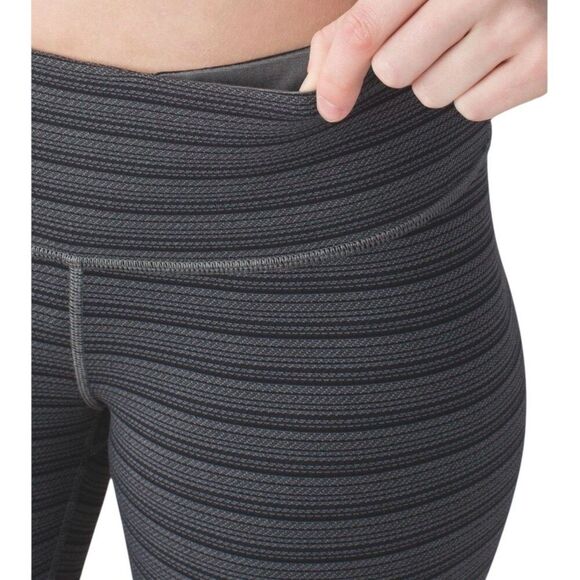 Lululemon Wunder Under Crop Legging Textured Stripe Slate Deep Coal Size 4 - Picture 3 of 8